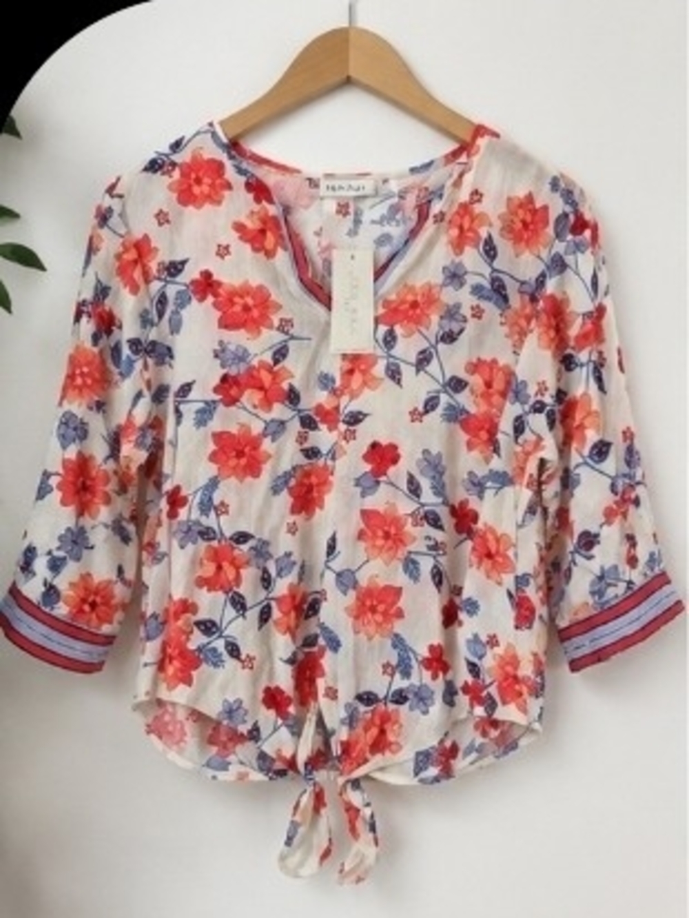 Studio by JPR Cream Blouse with Coral & Blue Floral Print